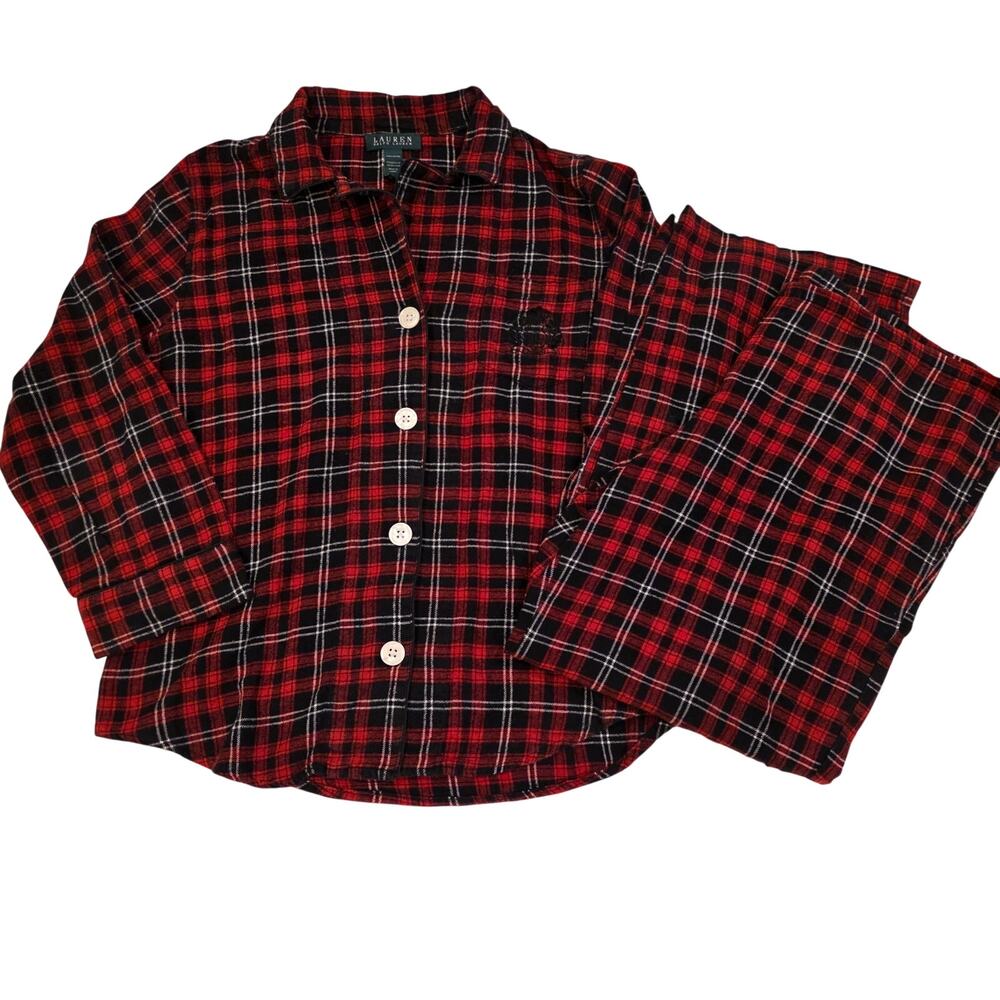 Lauren Ralph Lauren Plaid Pajama Set Red Black Tartan Flannel Cotton L/XL Preppy